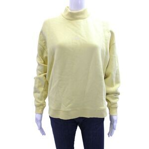 HOLZWEILER Womens Long Sleeve Mock Neck Hanger Sweatshirt Yellow Cotton Size XS